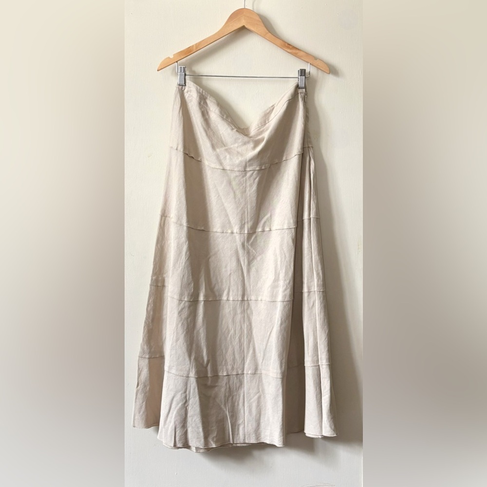 Linen NWOT Neutral Tan Khaki ALine Lightweight Pleated Contemporary Maxi Skirt - Picture 5 of 8